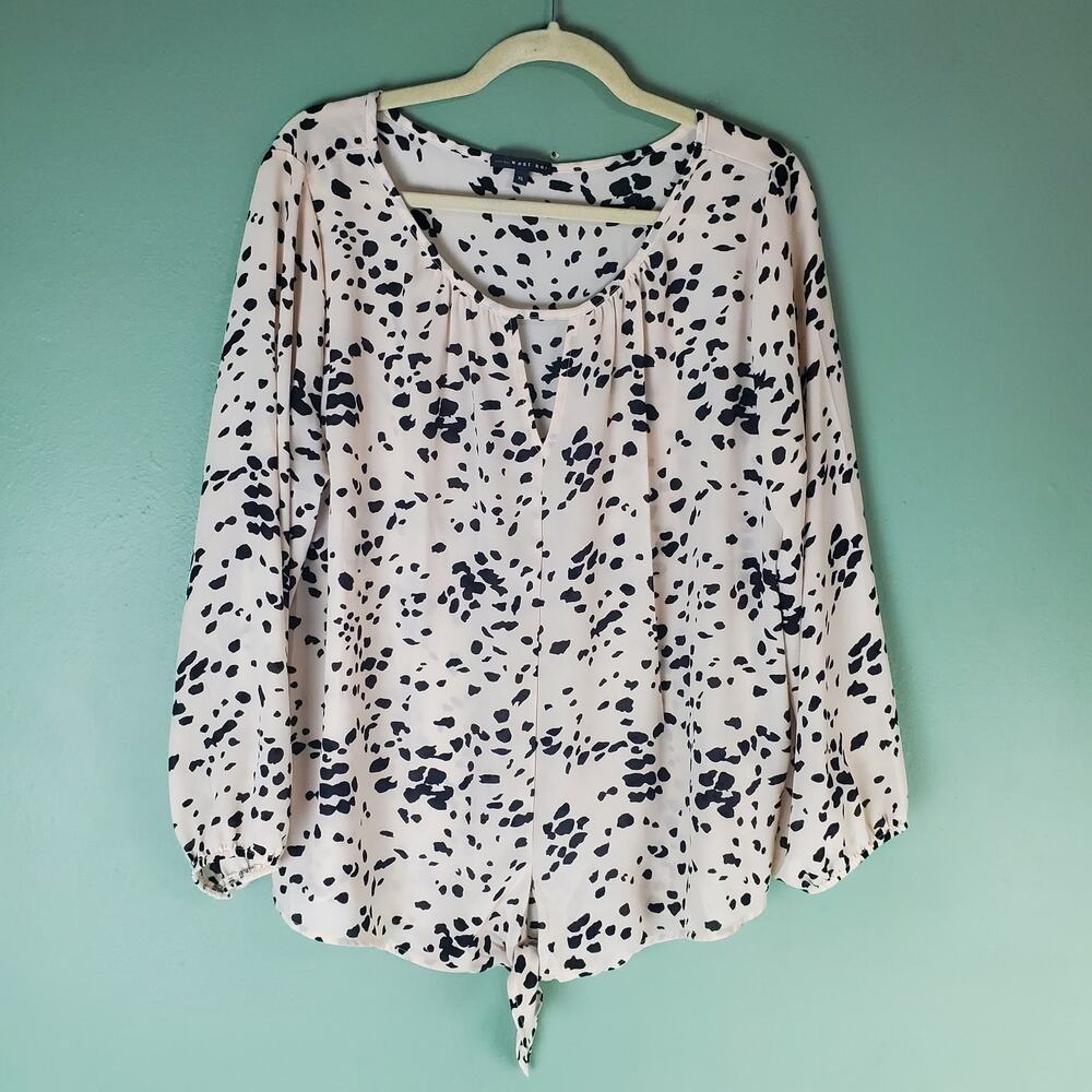 West Kei Womens White Black Dot Veronica Tie Front Blouse Size XL